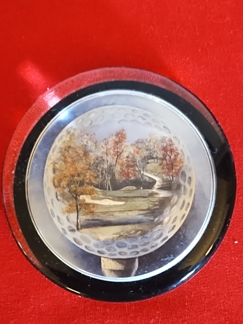 ENESCO VIS VERMONT PAPERWEIGHT. GOLF SCENE INSIDE GOLF BALL. UNIQUE,